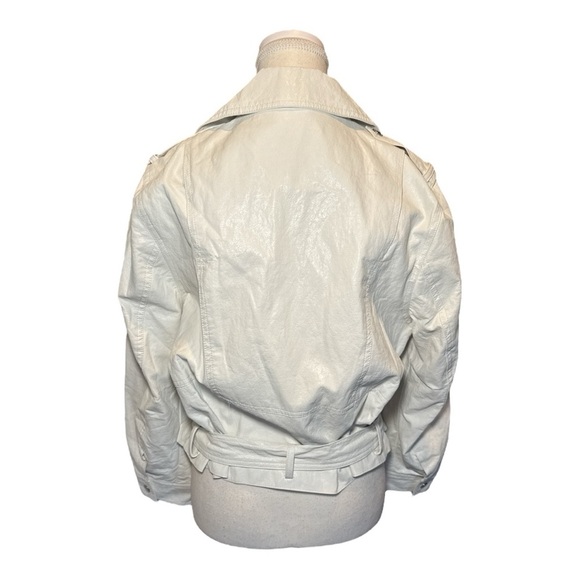 Zara White Faux Leather Moto Jacket Belted Oversized Lapel Medium - Picture 4 of 10